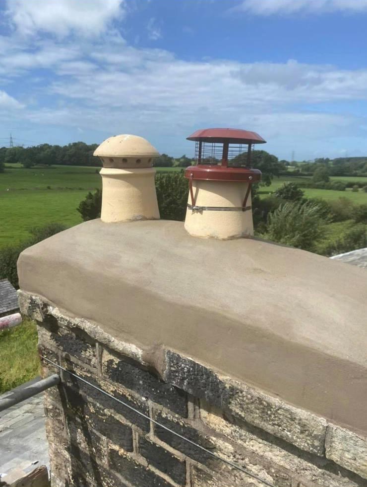 Chimney stack with new flaunching and two new pots